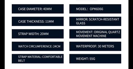 OPK 6066 Man Watch Fashion Original Business Quartz﻿ Wristwatch Waterproof Luminous Week Date Calendar Window Watch For Man