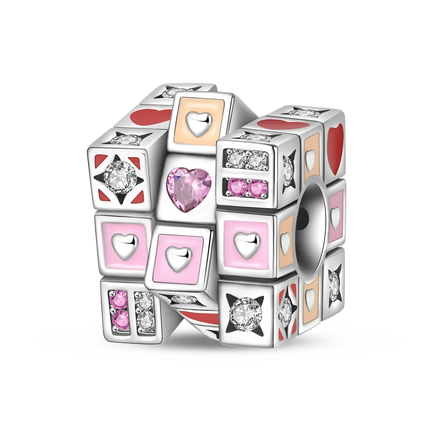Original 925 Sterling Silver Charms Bead Inlaid Zirconium Jigsaw Puzzle Pendants Gift Fit Bracelet Jewelry DIY Marking