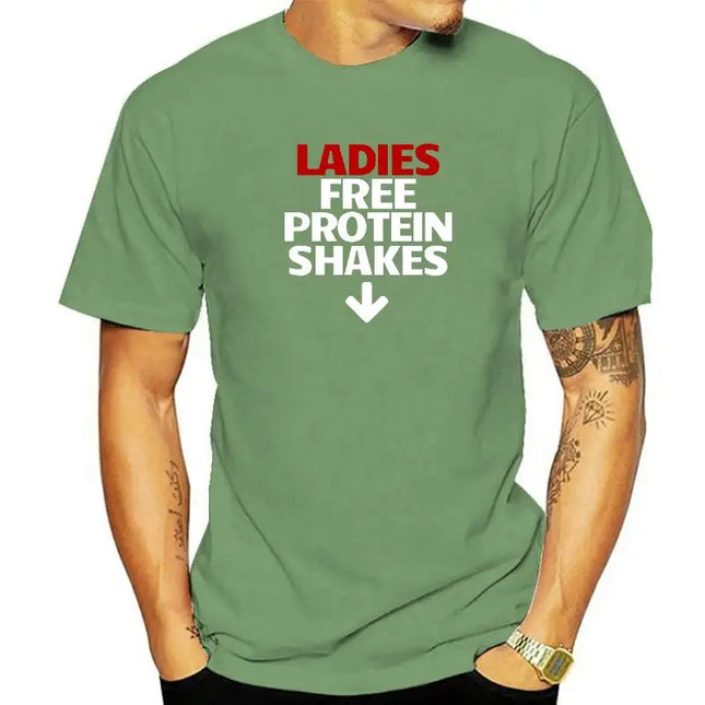 Ladies Free Protein Shakes T-Shirt Printed Tops & Tees Cotton Men T-Shirts Printed O-Neck Christmas Tee Shirt