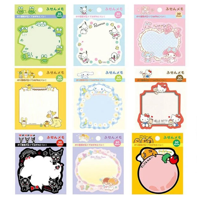 Kitty Keroppi Melody Kuromi Memo Pad Sanrio Pochacco Sticky Notes Stationery Label Notepad Planner Sticker Post School Supplies