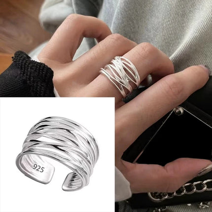 PANJBJ 925 Sterling Silver Four-pointed Star Shining Zircon Ring High-end Personalized Opening Adjustable Jewelry