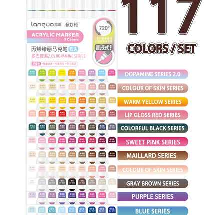 Languo 9pcs/box Soft Brush Acrylic Marker Pen Set，DIY Hand Drawn,Paint Art Markers pens,Student Graffiti Acrylic Paint Pens,M720