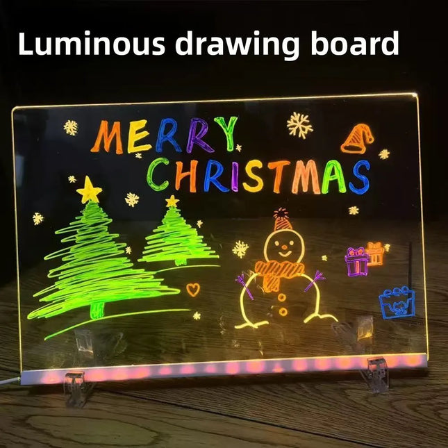 LED Drawing Board Luminous Wordpad DIY Acrylic Board with Colour Pens LED Note Board Kid Drawing Toy Blackboard with Night Light