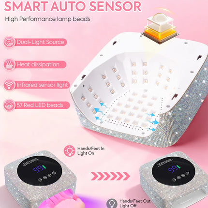 UV LED Nail Lamp For Nails 57LEDS Wireless Gel Polish Curing Lamp With Large Screen Professional Nail Equipment For Salon
