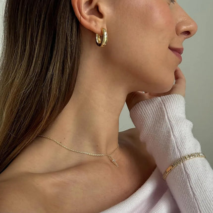 14K Gold Plated Sterling Silver Post Small Chunky Hoops Earrings | Thick Lightweight Gold Hoop Earrings for Women Retro style