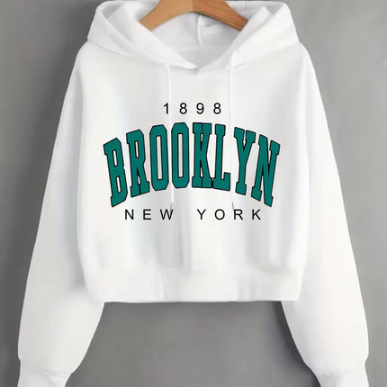 1898 BROOKLYN NEW YORK Sweatshirt Autumn Winter Cropped Sweatshirt Crop Top Hoodie Y2k Sweatshirts Gothic Casual Style Clothes
