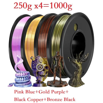 Dual Color Filament Silk PLA 1.75mm 1kg/500g/250g 3D Printer Filament High SpeedShiny PLA Multicolor Black Red Blue Bundle