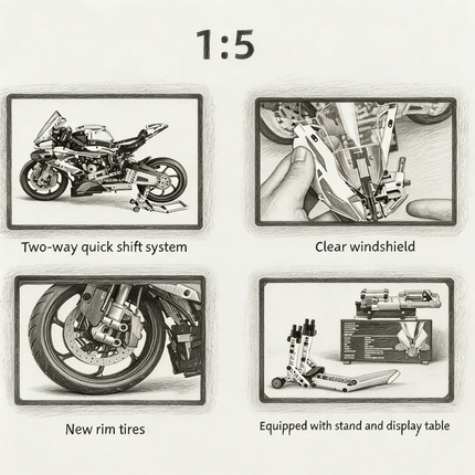 New Motorcycle Building Bocks Simulation Motorcycle Model Decoration Assembly Model Difficult Toy Boy Educational Creature Gifts
