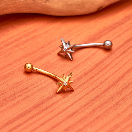 ASTM F136 Titanium 16G CZ North Star Rook Earring 6mm 8mm 10mm 12mm Curved Barbell Eyebrow Cartilage Tragus Labret Piercing