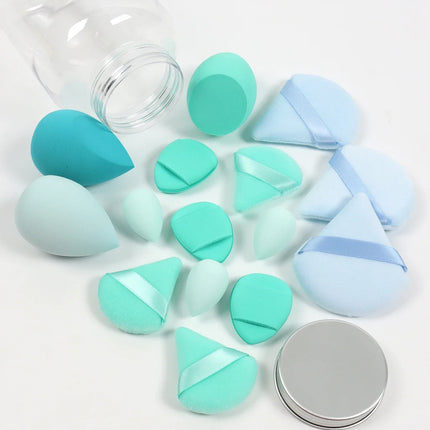 15Pcs Premium Powder Puffs with Storage Jar - Makeup Blending Sponges Set for Face Foundation & Loose Powder Kit