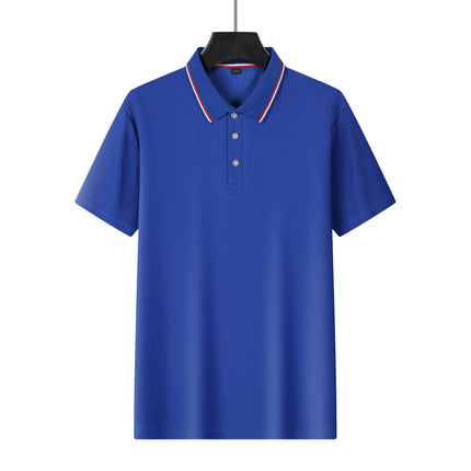 Men's Blue Polo Shirt Short Sleeve Contrast Collar Button Placket Business Casual 2026