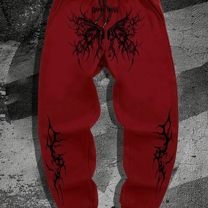 Dark Style Printed Sports Pants, Men's and Women's Street Fashion Pants, Casual and Comfortable Drawstring Sports Jogging Pants