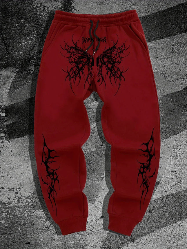 Dark Style Printed Sports Pants, Men's and Women's Street Fashion Pants, Casual and Comfortable Drawstring Sports Jogging Pants