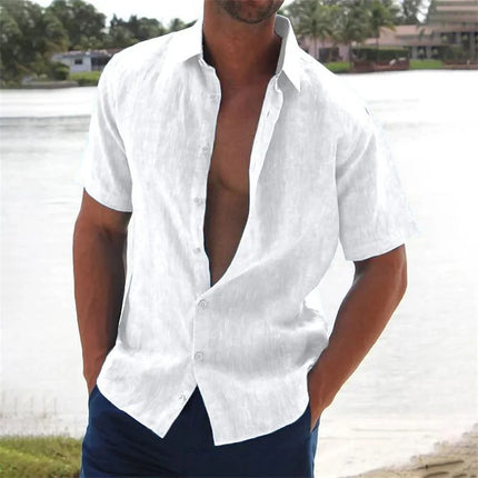 Men's casual short-sleeved shirt linen top casual street wear lapel button shirt men's retro vacation shirt XS-6XL fast delivery