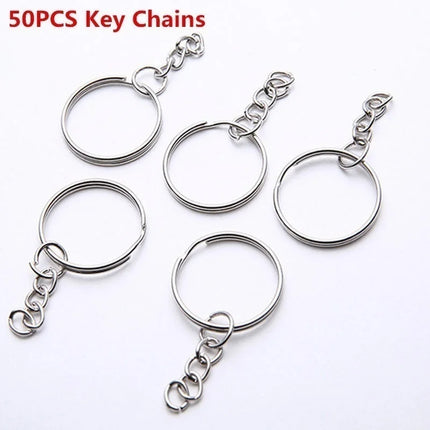 Silver Metal Blank Keyring Keychain with Ring Link Long Round Split Keychain Keyrings Chains Stainless Steel Key Rings Holder