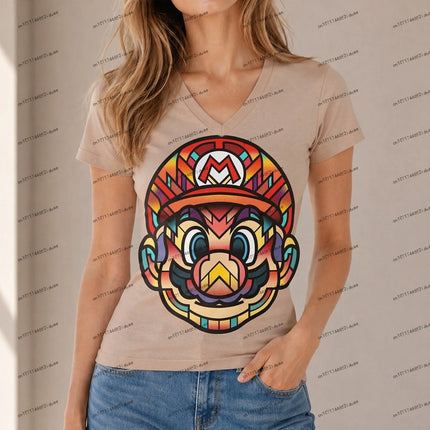 New Y2k T-shirt Super Mario Women T-shirt Hot Sale V Neck Harajuku Style XS-5XL Fashion Cuteore Party Short Sleeve Women's Anime