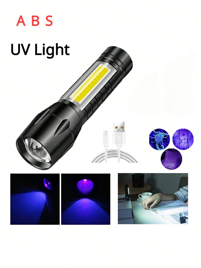 Portable USB Rechargeable Mini UV Flashlight Zoomable Ultraviolet Torch 365nm Pet Detector Violet Waterproof Outdoor Flashlights