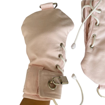 ABDL/DDLG Locking Padded Mitten Soft Pink Bondage Mitts Lockable BDSM Handcuffs Paw