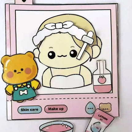 Paper Waffle Quiet Book Colorful Bread Cartoon Busy Book Fried Chicken Handmade Toy Snack Bar Sticker Game.
