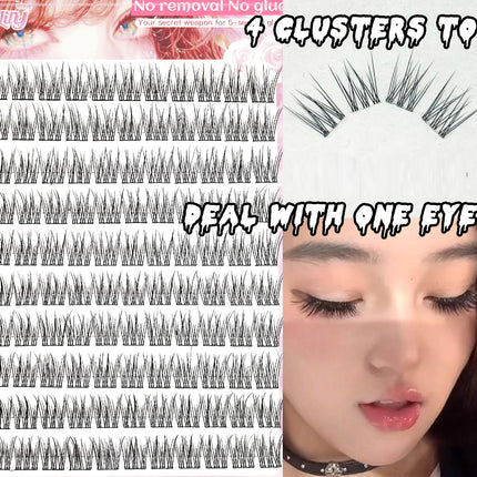 110PCS Self-Adhesive Eyelashes Triple Fish Tail Style Extremely Fine Black Stem False Lashes Clear Transparent Natural Look