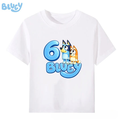 Bluey White Kids Birthday Party T Shirt Number Print 100% Cotton Short Sleeve Tee Boys Girls Age 1-9