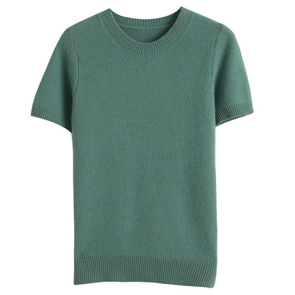 Summer New Women's Knitted Short Sleeve T-shirt Thin Wool Cashmere Short Sleeve Loose Fit Round Neck Top Outerwear Straight Cut