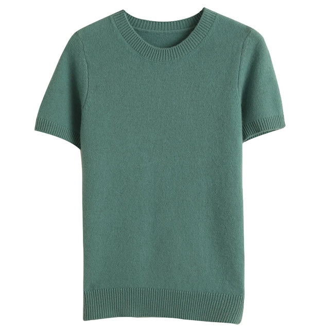 Summer New Women's Knitted ort Sve T-irt Thin Wool Camere f Sve Loose Fit round Ne Top Outerwear Straight Cut