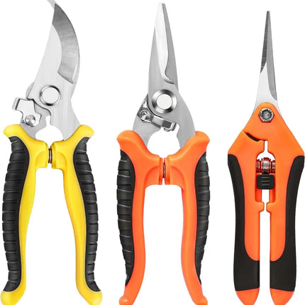 3PCS Garden Scissors Set Gardening Tool Scissors Stainless Steel Professional Gardening Scissors with Non-slip Ergonomic Handles