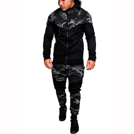 Camo Men Tracksuit Hooded Outerwear Hoodie Set 2 Pieces Autumn Sporting Male Fitness Camouflage Sweatshirts Jacket + Pants Sets