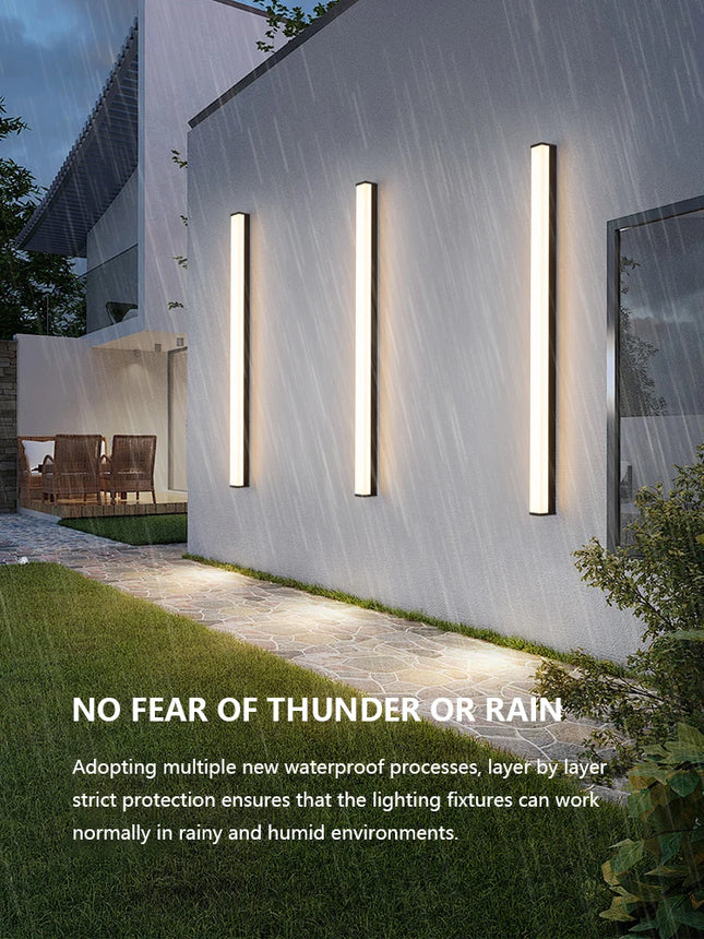 Modern Waterproof Outdoor Long Strip LED Wall Light IP65 Wrought Iron Wall Light Garden Porch Wall Light 110V 220V Lighting