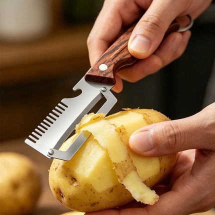 3-in-1 Stainless Steel Peeler & Scallion Shredder with Bottle Opener for Peeling and Slicing Fruits and Vegetables Kitchen Tool