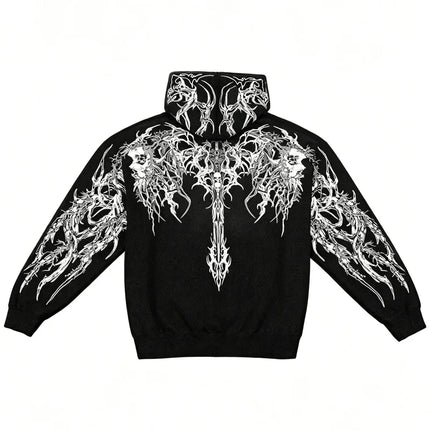 Gothic Skull Thorn Fleece Hoodie / Hoodie Polaire Crâne Gothique