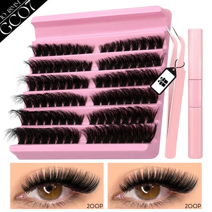 GROINNEYA Eyelash Clusters Kit Lash Clusters Wispy Natural DIY Lashes Clusters with Bottom Waterproof Bond and Seal Tweezers