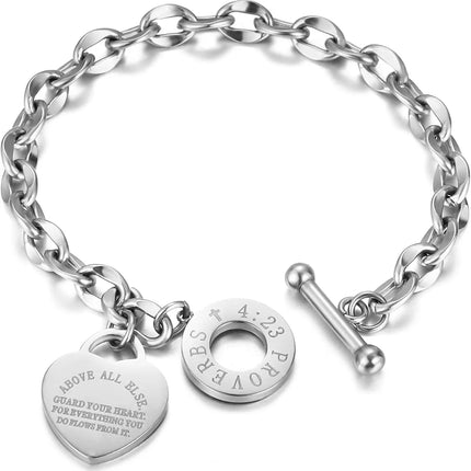 Love Pendant Link Chain OT Clasp Birthday Heart Jewelry Gift Bracelet for Women Bible Verse Bracelet Silver Gold Bracelet