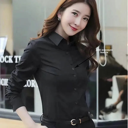 Summer White Short Sleeve Women's Professional Work Shirt Loose Fit Korean Style Plus Size OL Interview Top Button-Up Shirt