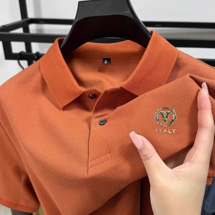 High-end brand 100% cotton short-sleeve polo shirt men's fashion luxury letter embossed casual business breathable summer T-shirt