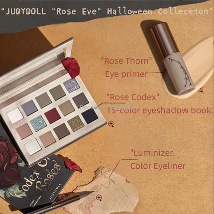 Judydoll Halloween Limited Edition Rose Codex" 15-color Eyeshadow Book Matte Earth Color Shimmer Eye Makeup Eye Glitter