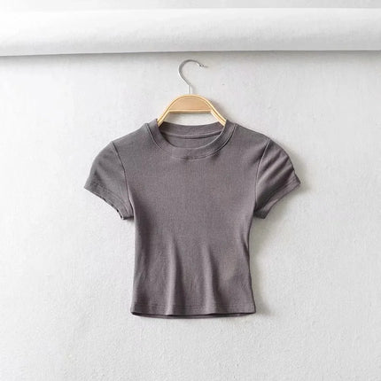 Summer Sexy Women's O-neck Short-sleeve T-shirt Slim Elastic Skinny Crop Tops