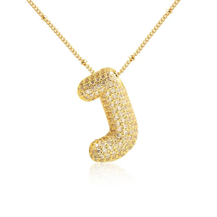 MHS.SUN Gold Plated Balloon 26 Letter Necklaces Copper Zircon Bubble Initial Pendant Chunky Women Personality Chain Jewelry