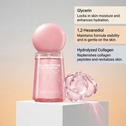 Collagen Peptides Jelly Serum Mist Moisturizing Face Sprayable Hydrogel for Smooth Looking Skin Travel Size Skin Care Gift Women