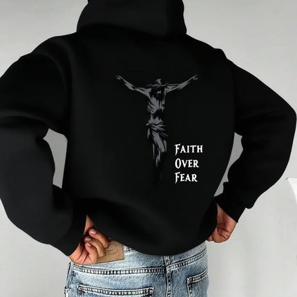 Autumn Hoodies for Men A Cross-shaped Design on The Back Print Hooded Long Sleeve Pullover Daily Casual Sport Tops Men's Clothes