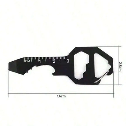 Multifunctional Stainless Steel Keychain With Bottle Opener Wrench Screwdriver Ruler Rope Cutter