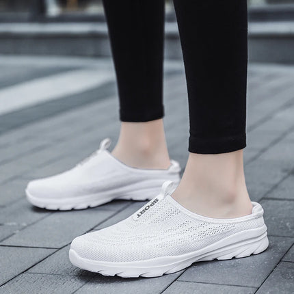 Women's Ultra Light Oversized Running Shoes, Fashionable Fly Woven Breathable Mules Sports Sneakers Plus Size 35-42