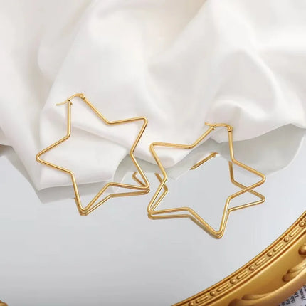 Fashion Y2K Five-pointed Star Earring for Women's Stainless Steel Cool Shape Hoop Hinged Irregular Large Earrings Jewelry Gift