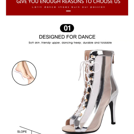 Women's Latin Salsa Dance Jazz Dance Shoes Girls Ballroom Dance Club Short Boots Ladies Lace-Up Fashion Fine Sand Dance Boots