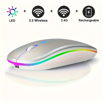 Wireless Mouse Slim Bluetooth-compatible 2.4G Computer Mice Portable Rechargeable Cordless Mouse for iPad Laptop Desktop