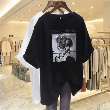 Summer Chic People Printing Short Sleeve T-shirts Women Casual Loose All-match Top Tee Office Lady Pure Cotton Basic Pullovers