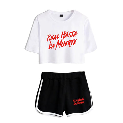 Fashion Youthful Print Anuel AA Women Sexy Short Sleeve Sexy Shorts+lovely T-shirts Dew navel Girl Sport suits Two Piece Set