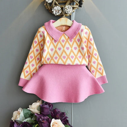Fall toddler girl sweaters  2022 new warm knitted shirt suit skirt Korean fashion autumn winter clothes children's two piece set