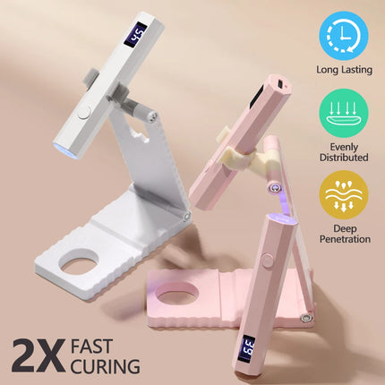 LED UV Nail Lamp with Stand Handheld UV Light with LCD Display for Gel Nails Rechargeable USB Nail Dryer for Fast Curing